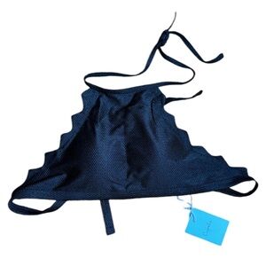 Cupshe scalloped high neck tie halter bikini top black S NWT